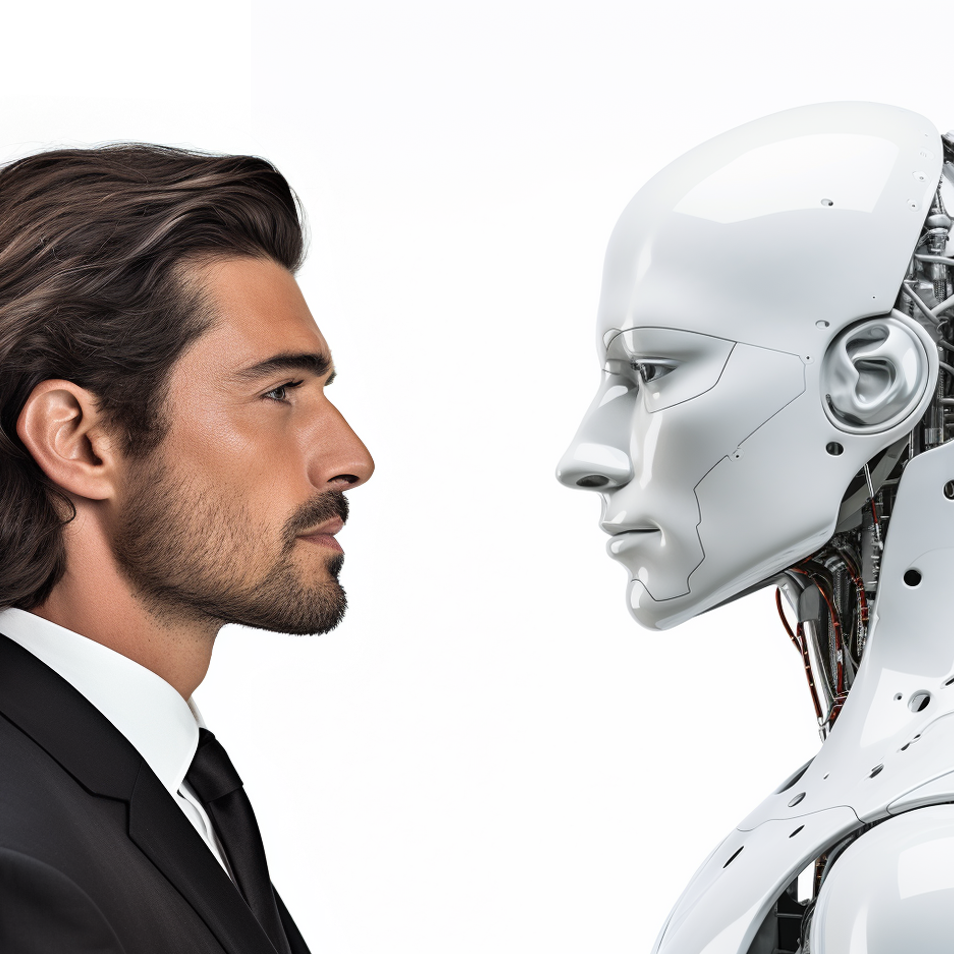 Human and AI looking at each other